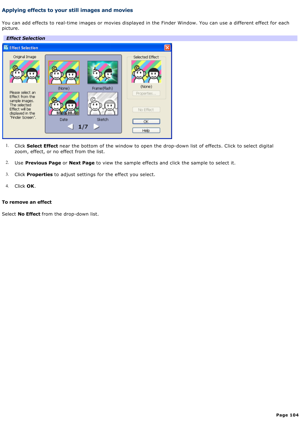 Applying effects to your still images and movies | Sony PCV-RS321 User Manual | Page 104 / 161