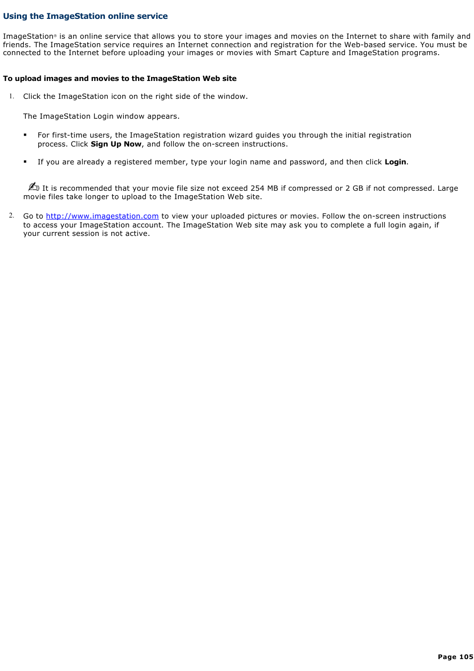 Using the imagestation online service | Sony PCV-RS321 User Manual | Page 105 / 161