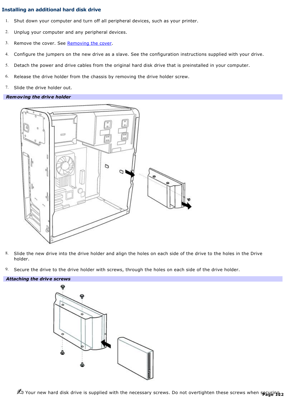 Installing an additional hard disk drive | Sony PCV-RS321 User Manual | Page 122 / 161