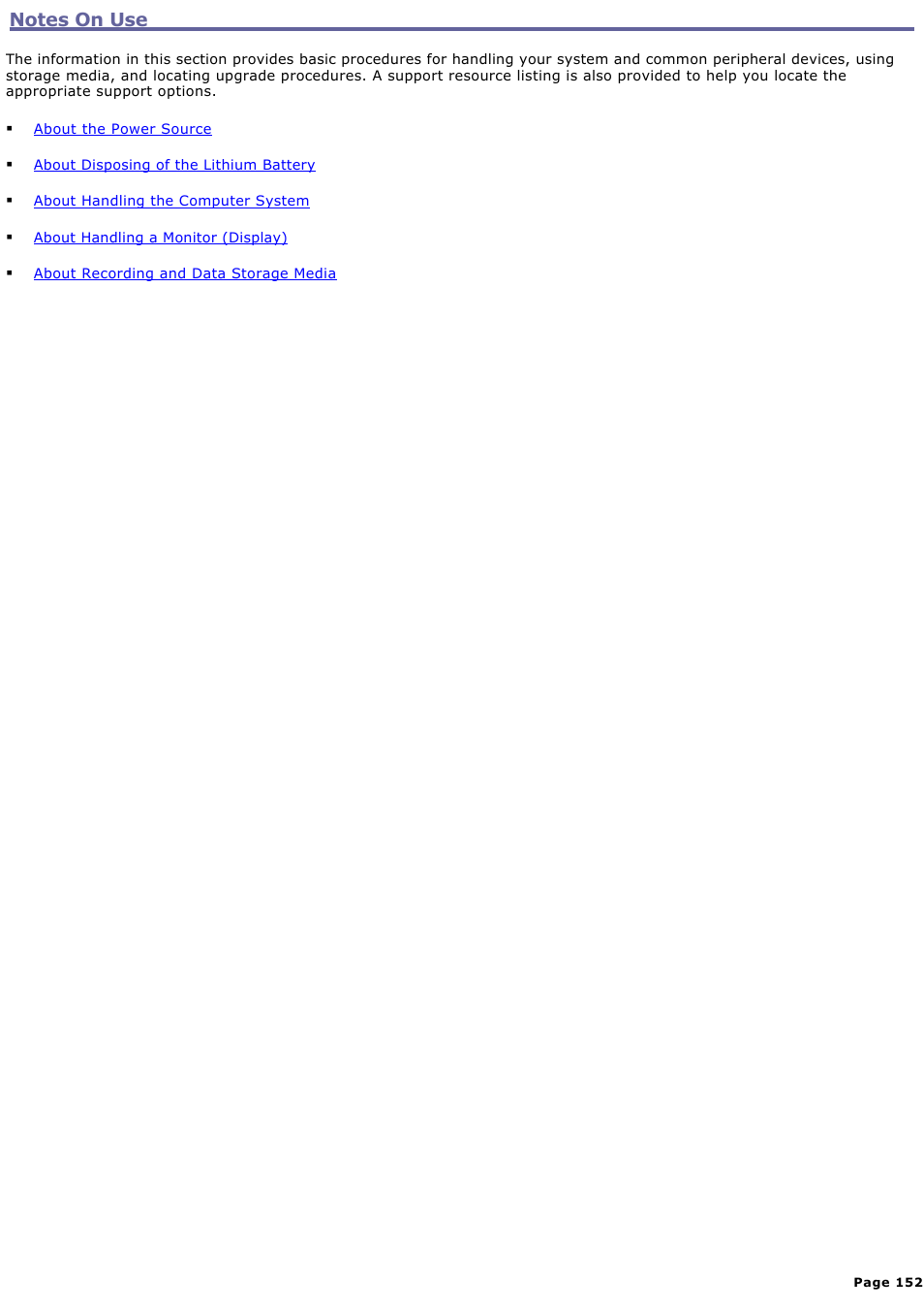 Notes on use | Sony PCV-RS321 User Manual | Page 152 / 161