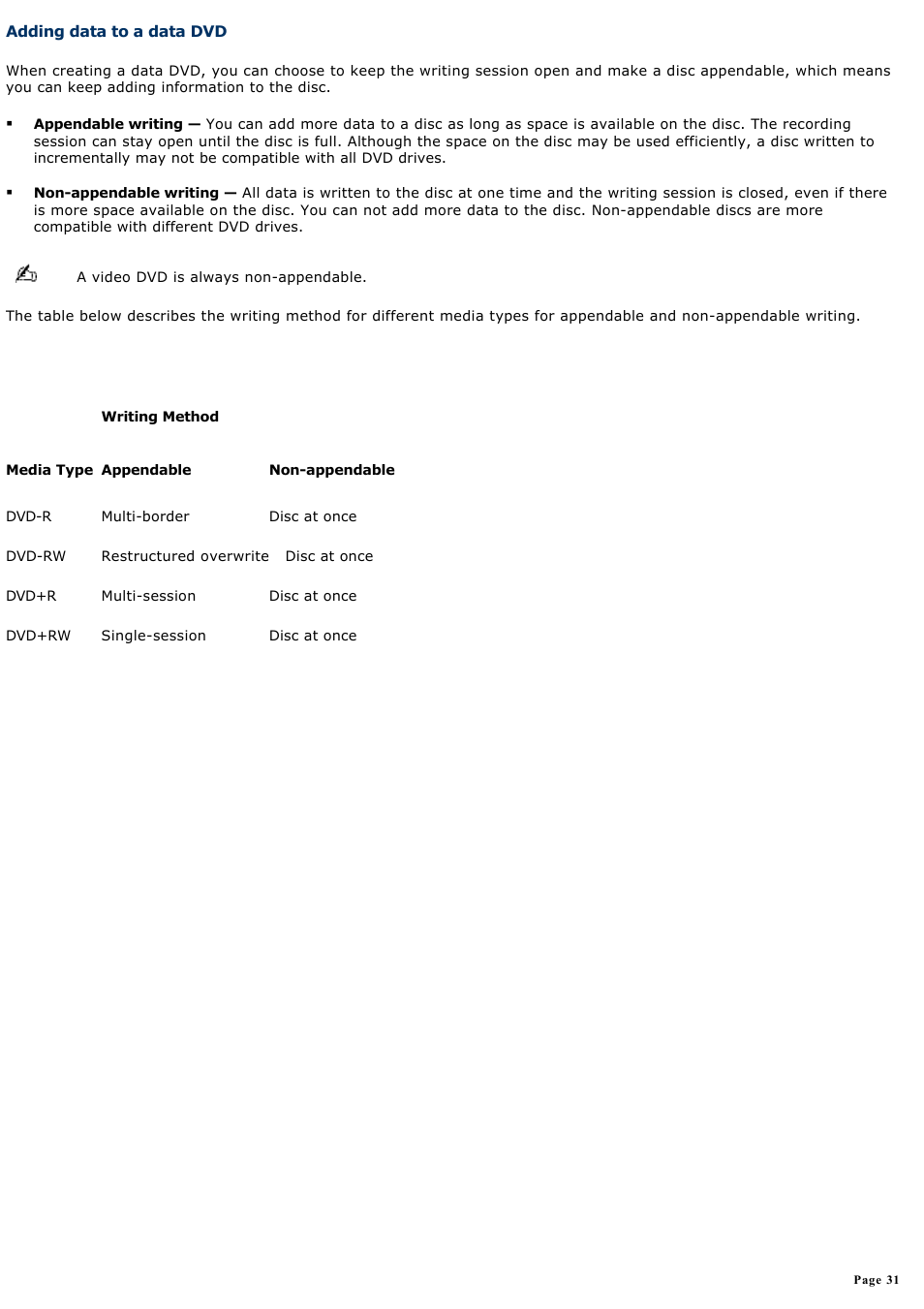 Adding data to a data dvd | Sony PCV-RS321 User Manual | Page 31 / 161