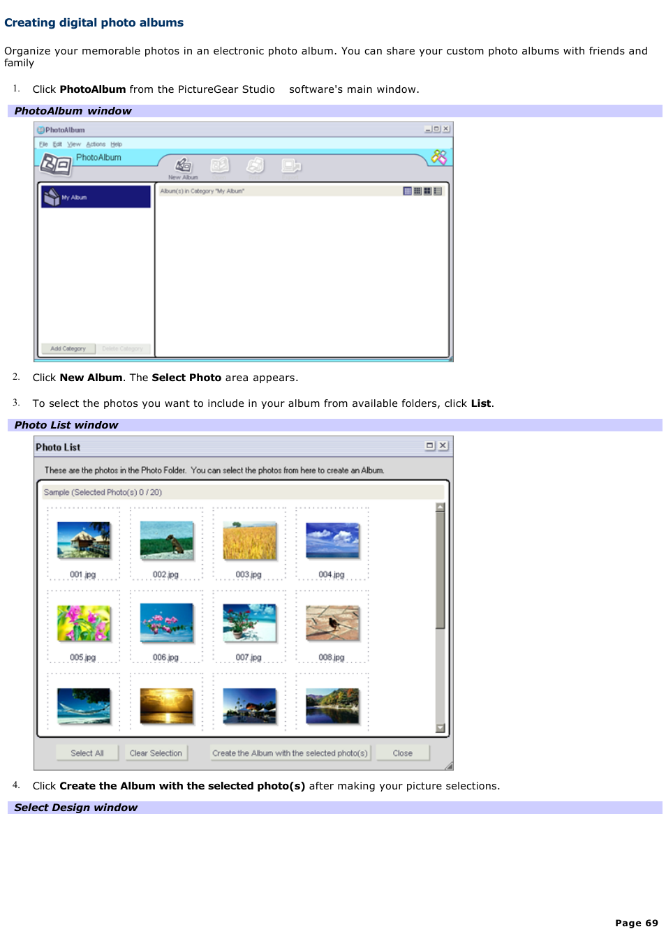 Creating digital photo albums | Sony PCV-RS321 User Manual | Page 69 / 161