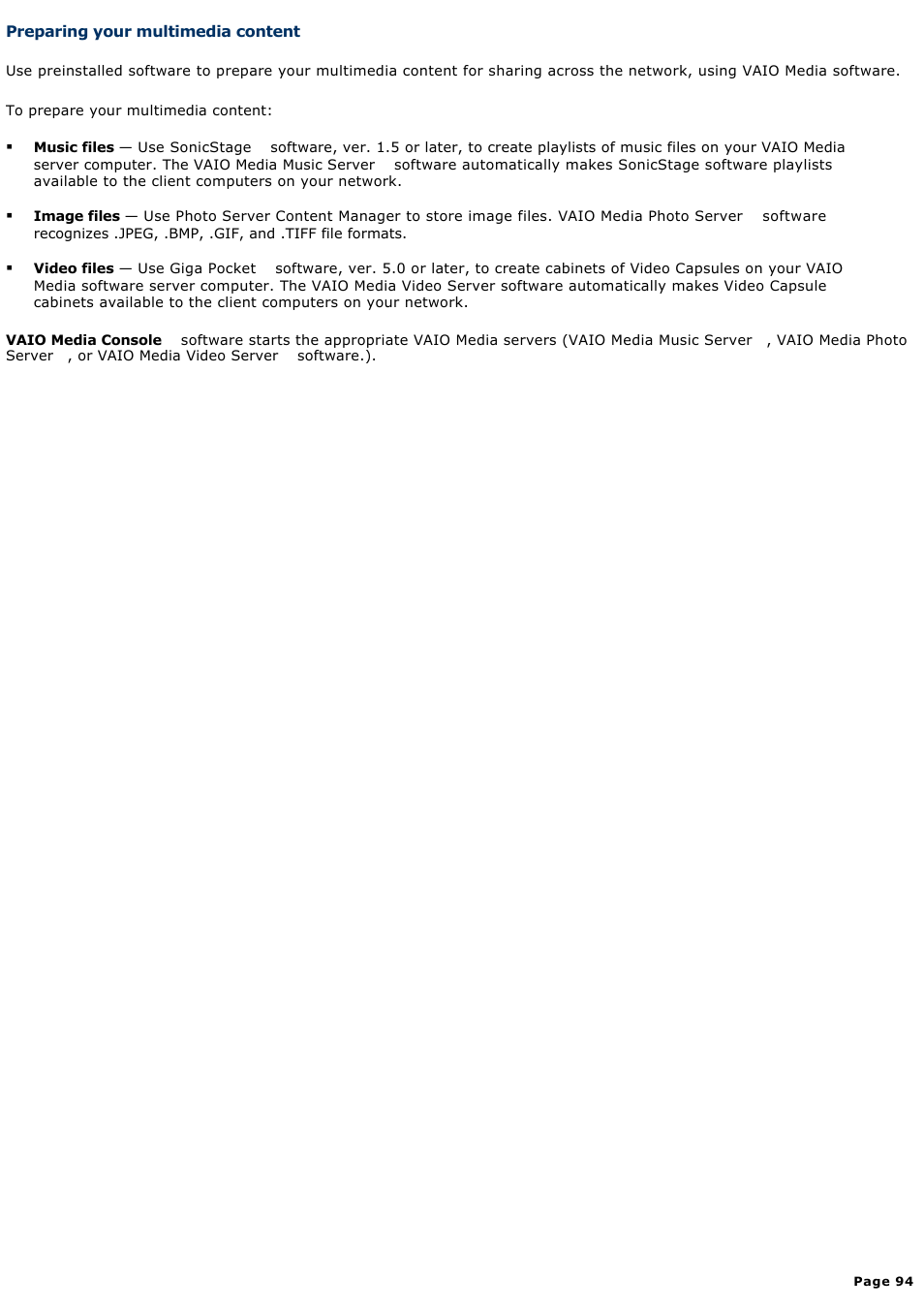 Preparing your multimedia content | Sony PCV-RS321 User Manual | Page 94 / 161