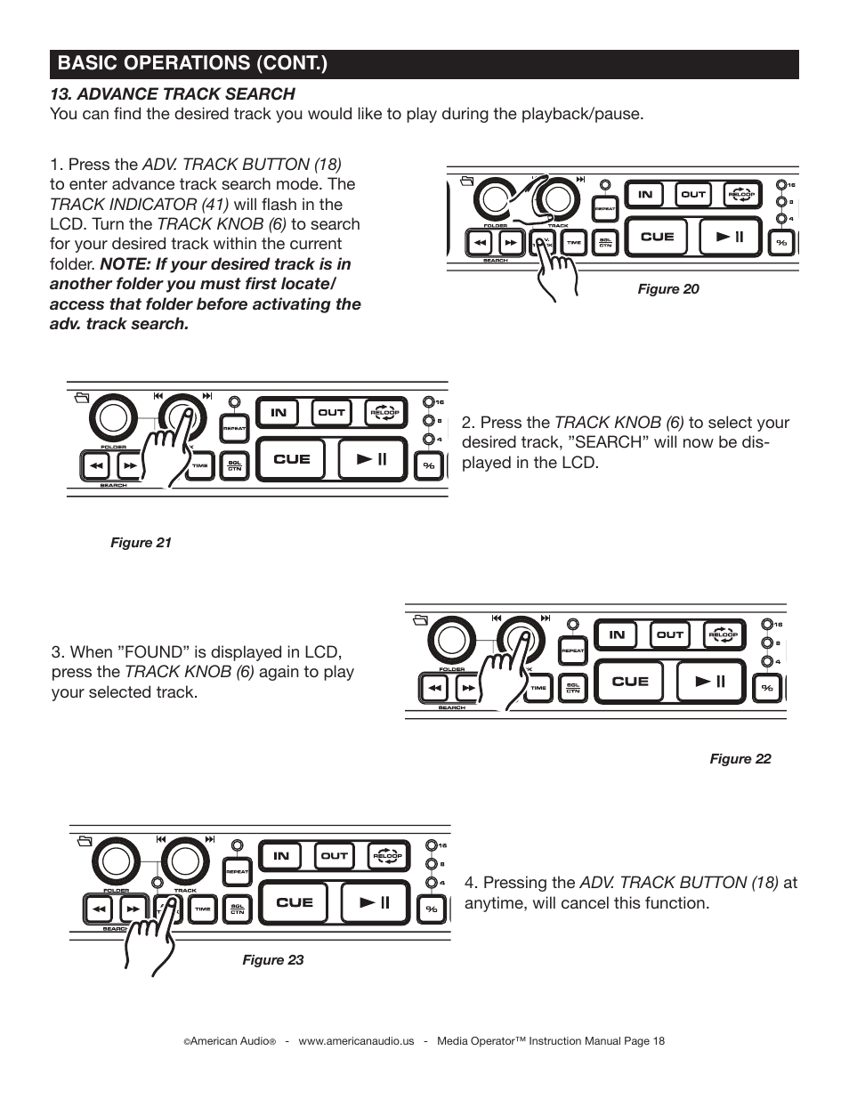 Basic operations (cont.) | American Audio Media Operator User Manual | Page 18 / 26