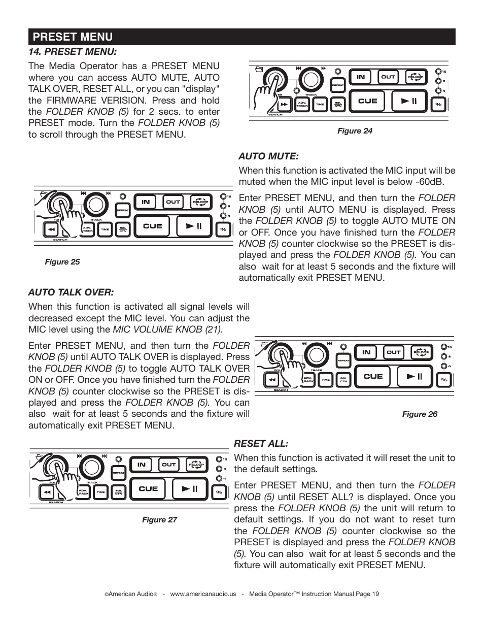 Preset menu | American Audio Media Operator User Manual | Page 19 / 26