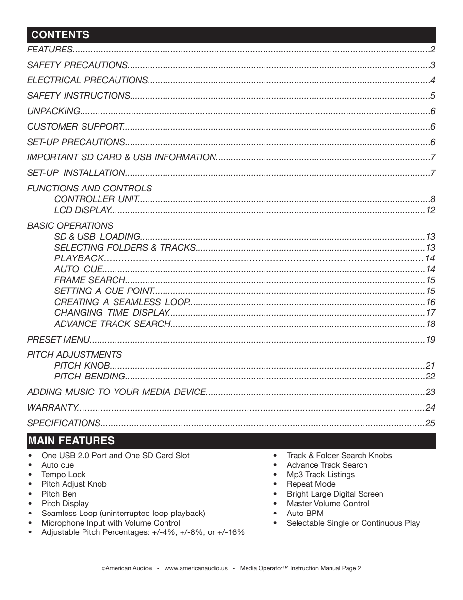 American Audio Media Operator User Manual | Page 2 / 26