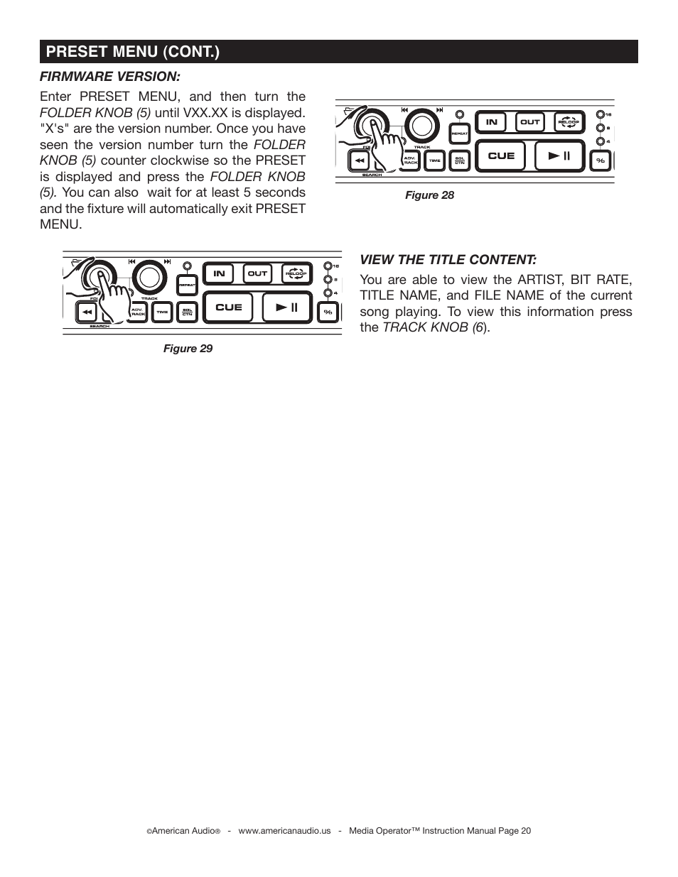 Preset menu (cont.) | American Audio Media Operator User Manual | Page 20 / 26