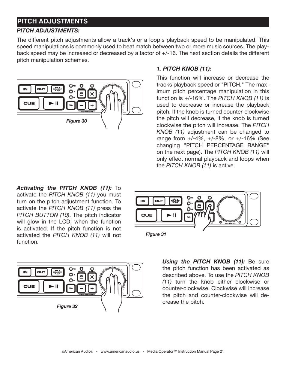 Pitch adjustments | American Audio Media Operator User Manual | Page 21 / 26