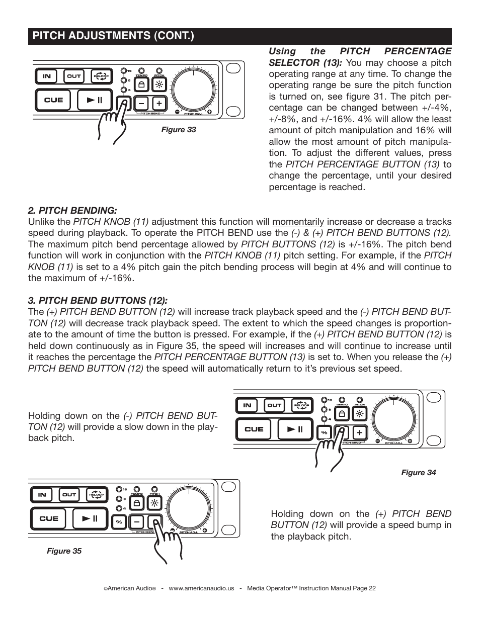 Pitch adjustments (cont.) | American Audio Media Operator User Manual | Page 22 / 26