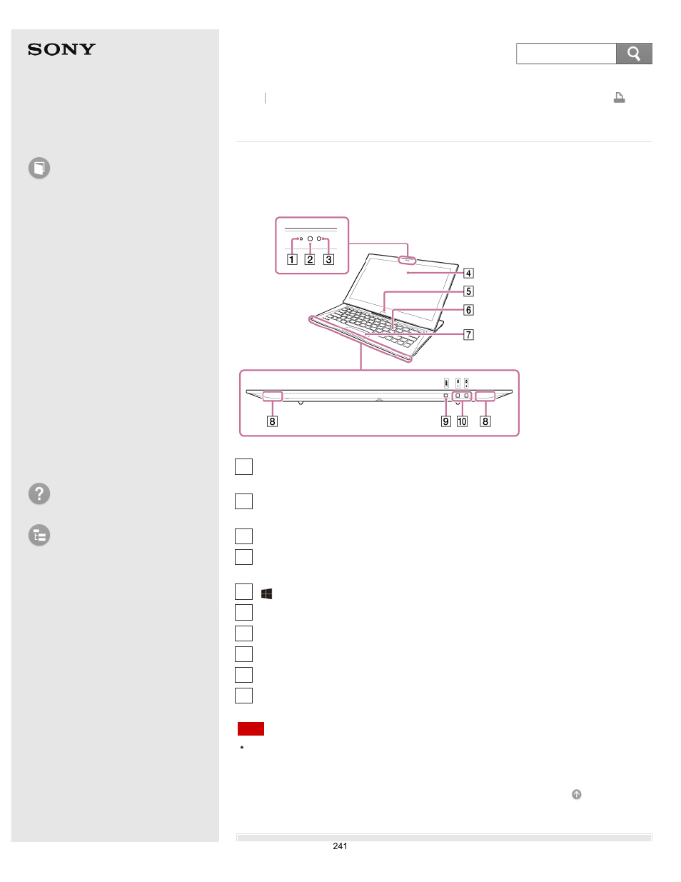 Parts and controls on the front, User guide, How to use | Troubleshooting list of topics, Vaio duo 13, Search | Sony SVD13213CYB User Manual | Page 241 / 484