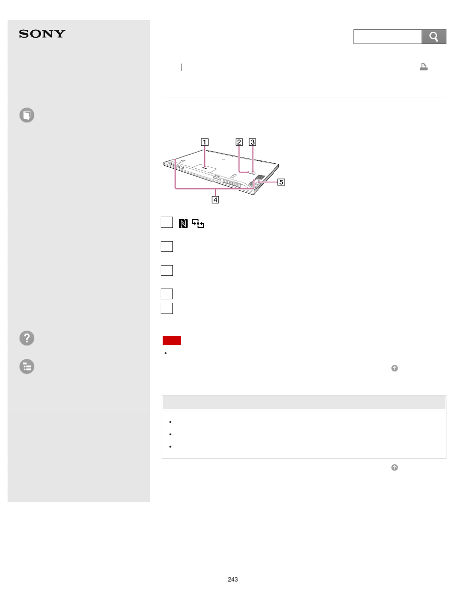 Parts and controls on the bottom, User guide, How to use | Troubleshooting list of topics, Vaio duo 13, Search | Sony SVD13213CYB User Manual | Page 243 / 484