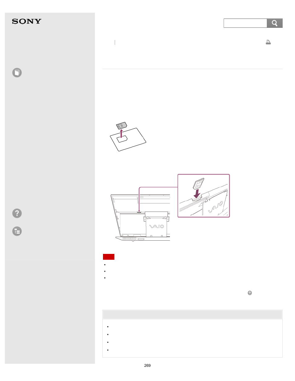 Inserting a micro sim, Card (wireless wan equipped models), User guide | How to use, Troubleshooting list of topics, Vaio duo 13 | Sony SVD13213CYB User Manual | Page 269 / 484