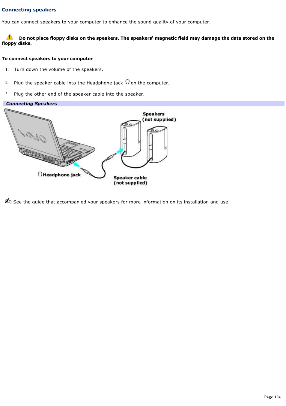 Connecting speakers | Sony PCG-FRV25 User Manual | Page 104 / 124