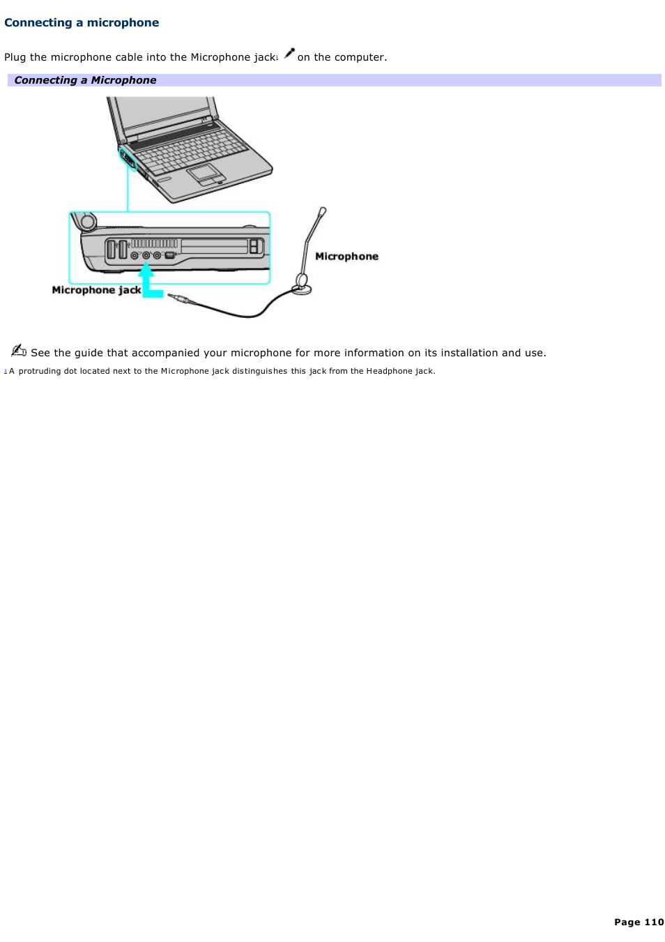 Connecting a microphone | Sony PCG-FRV25 User Manual | Page 110 / 124