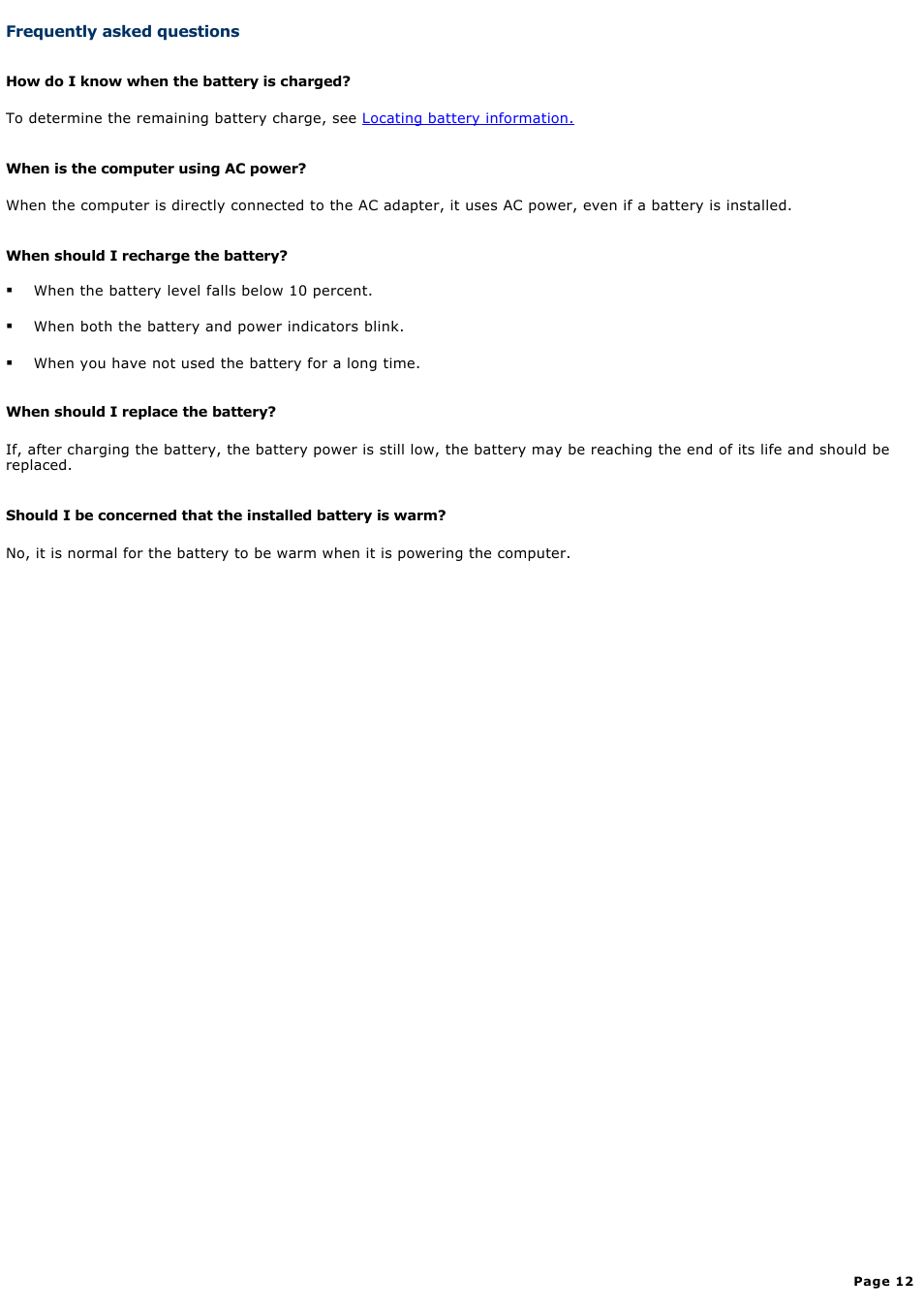 Frequently asked questions | Sony PCG-FRV25 User Manual | Page 12 / 124