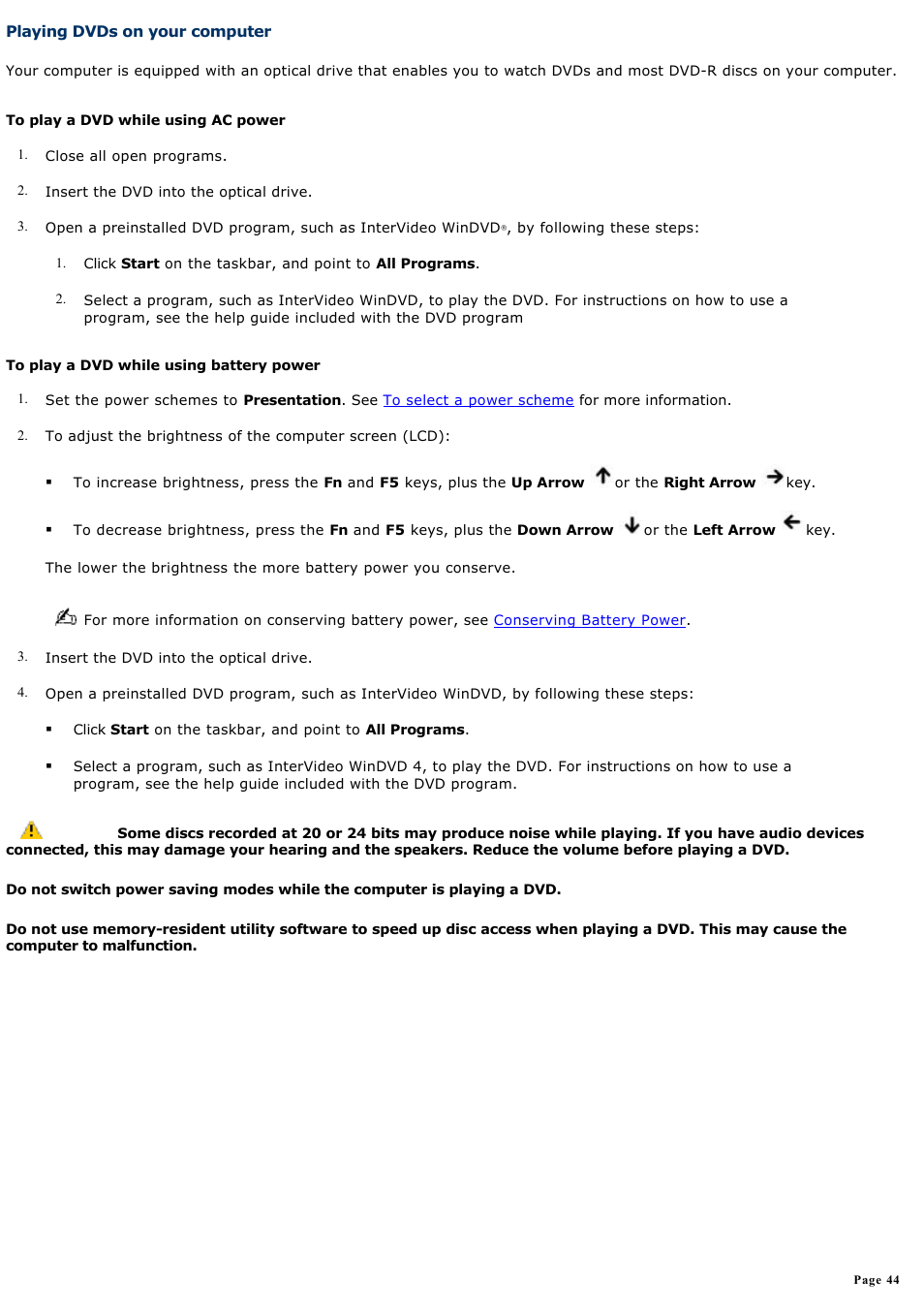 Playing dvds on your computer | Sony PCG-FRV25 User Manual | Page 44 / 124