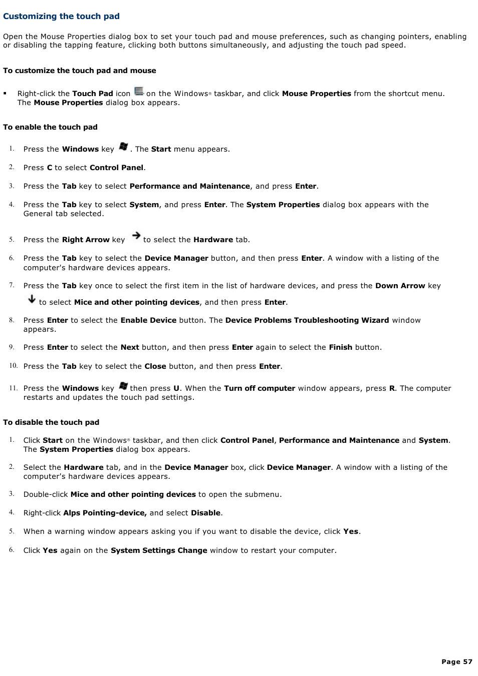 Customizing the touch pad | Sony PCG-FRV25 User Manual | Page 57 / 124