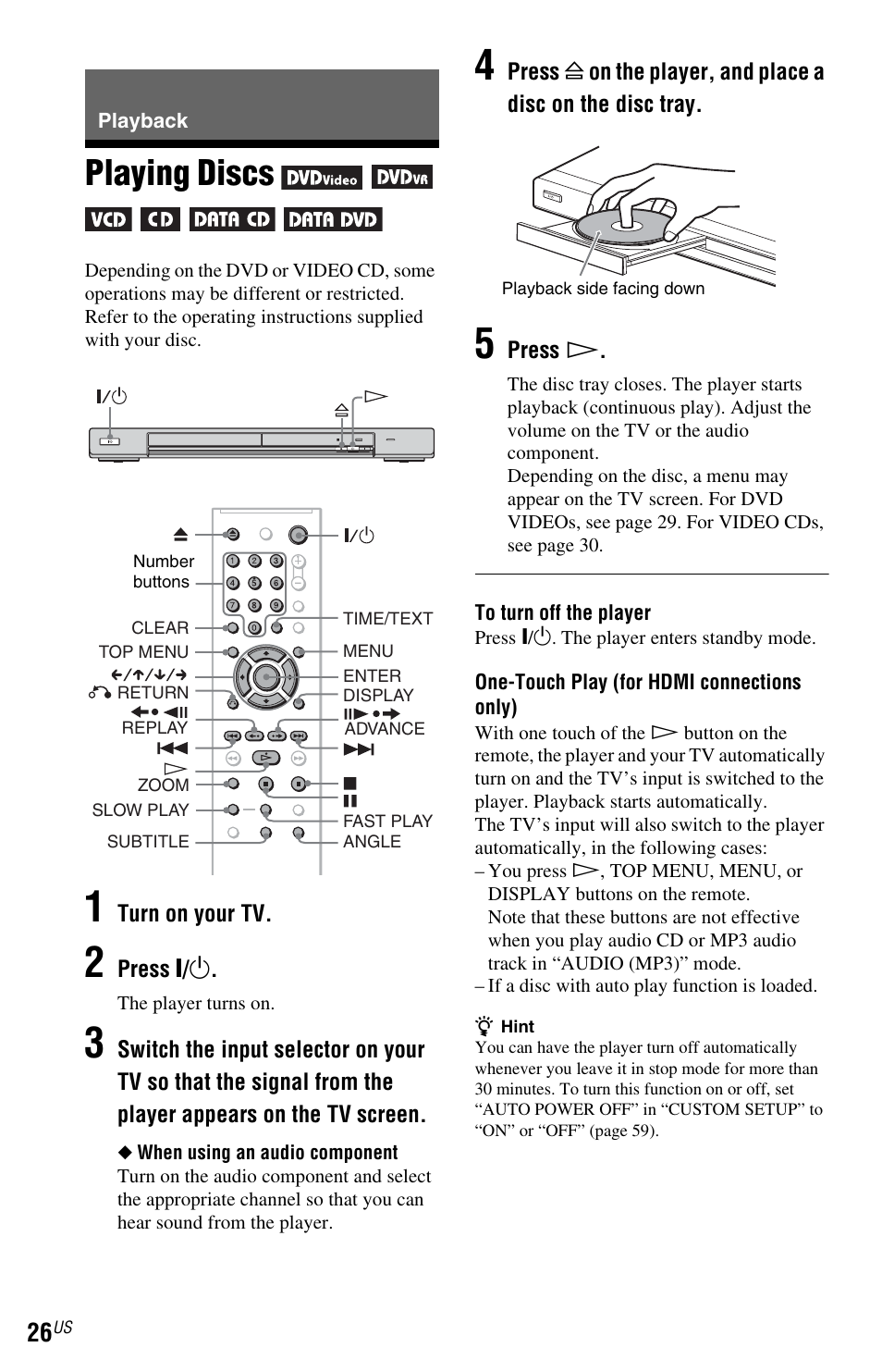 L0 - playback, L1 - playing discs, Playback | Playing discs, Button (26) | Sony DVP-NS77H User Manual | Page 26 / 88