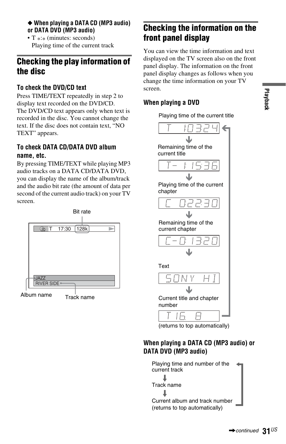 Checking the play information of the disc | Sony DVP-NS77H User Manual | Page 31 / 88