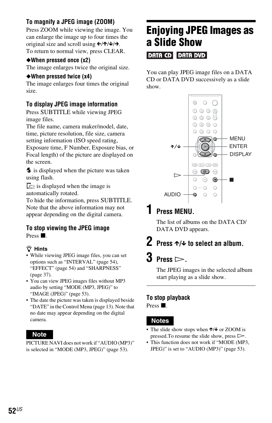 L1 - enjoying jpeg images as a slide show, Enjoying jpeg images as a slide show | Sony DVP-NS77H User Manual | Page 52 / 88