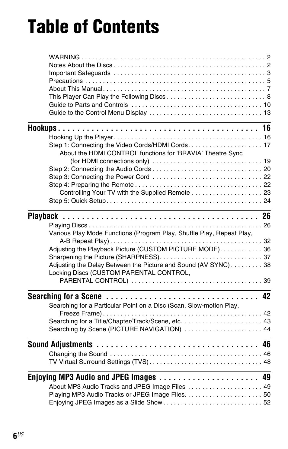 Sony DVP-NS77H User Manual | Page 6 / 88