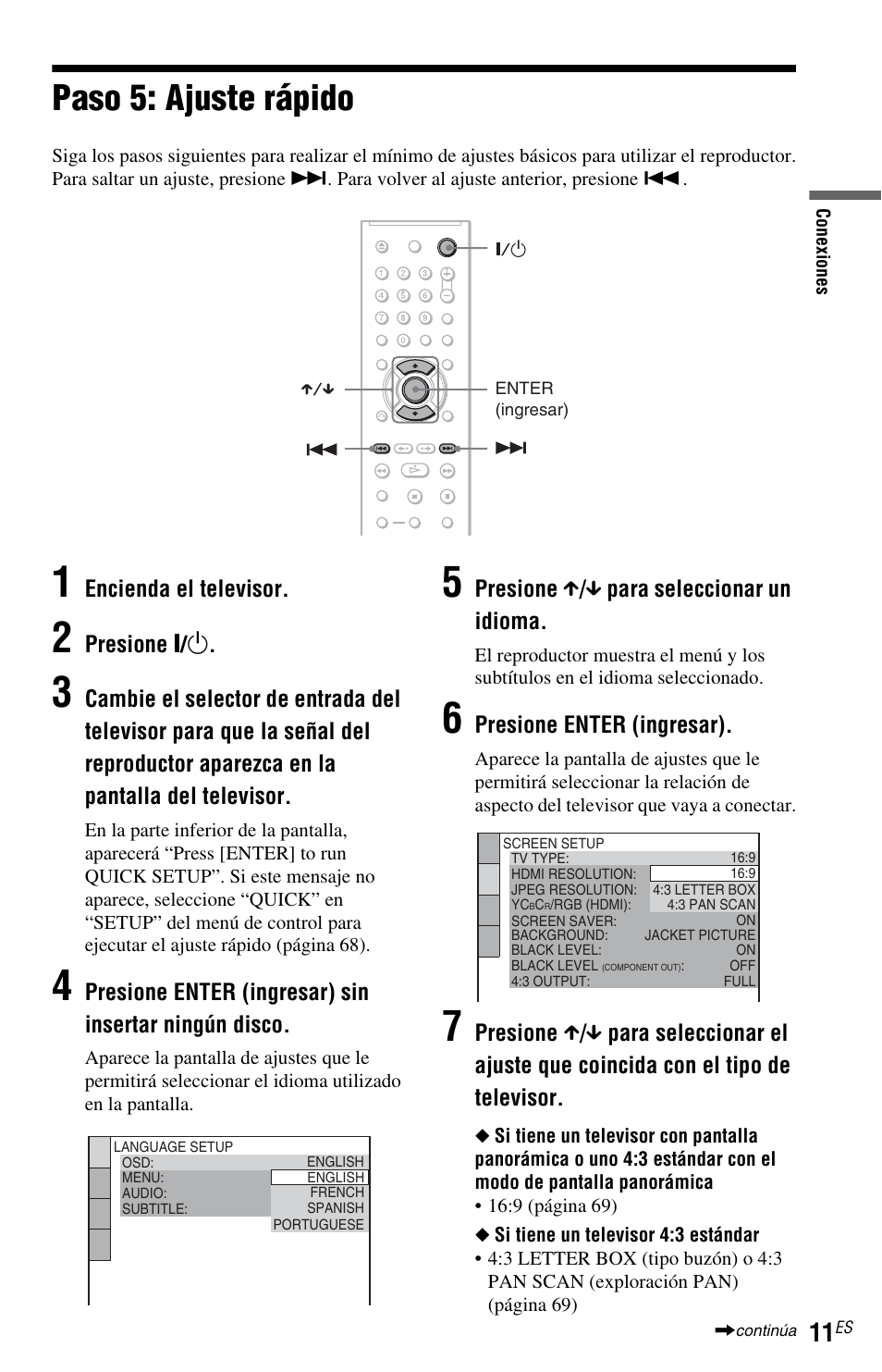 Paso 5: ajuste rápido | Sony DVP-NS77H User Manual | Page 81 / 88