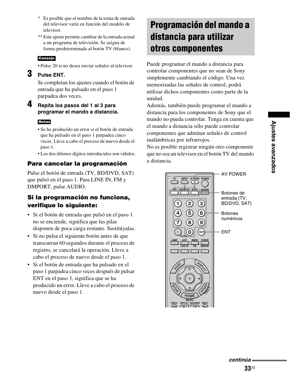 Programación del mando a distancia para, Utilizar otros componentes, Para cancelar la programación | Sony RHT-S10 User Manual | Page 141 / 164