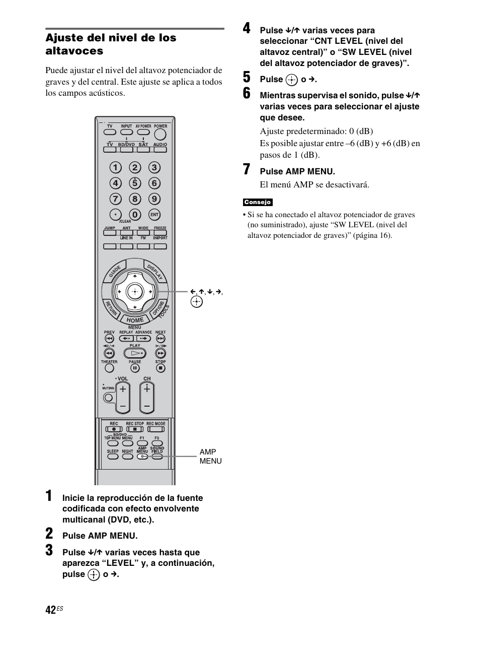 Ajuste del nivel de los altavoces, El menú amp se desactivará | Sony RHT-S10 User Manual | Page 150 / 164