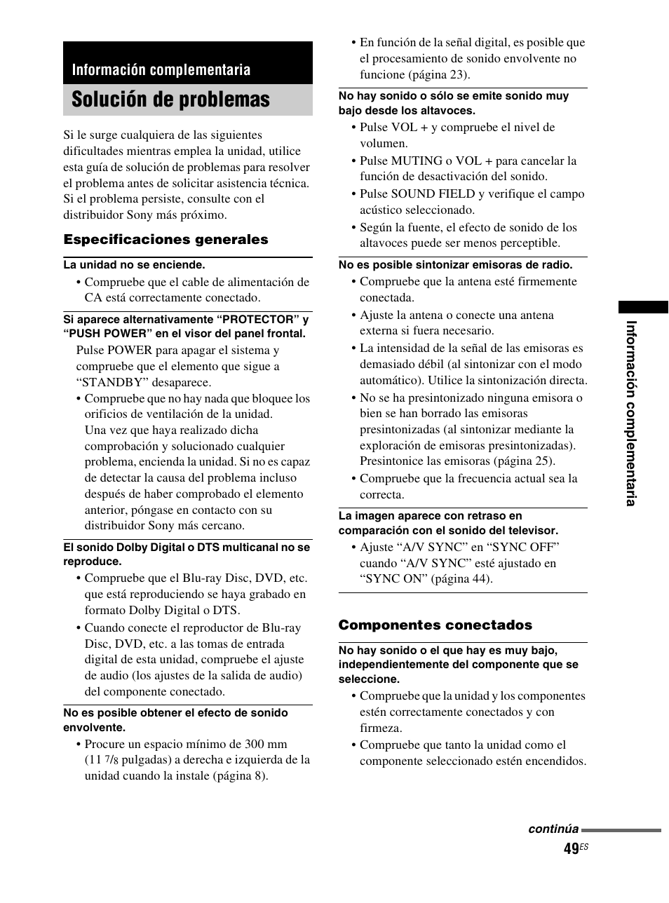 Información complementaria, Solución de problemas | Sony RHT-S10 User Manual | Page 157 / 164