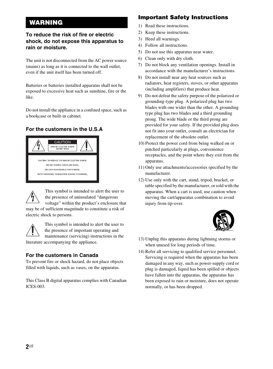Warning | Sony RHT-S10 User Manual | Page 2 / 164