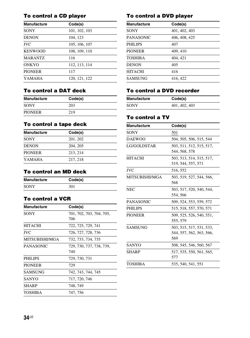 34 t, S 34 | Sony RHT-S10 User Manual | Page 34 / 164