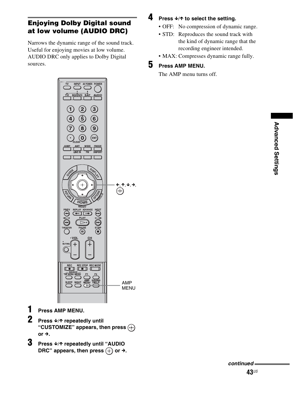 The amp menu turns off | Sony RHT-S10 User Manual | Page 43 / 164