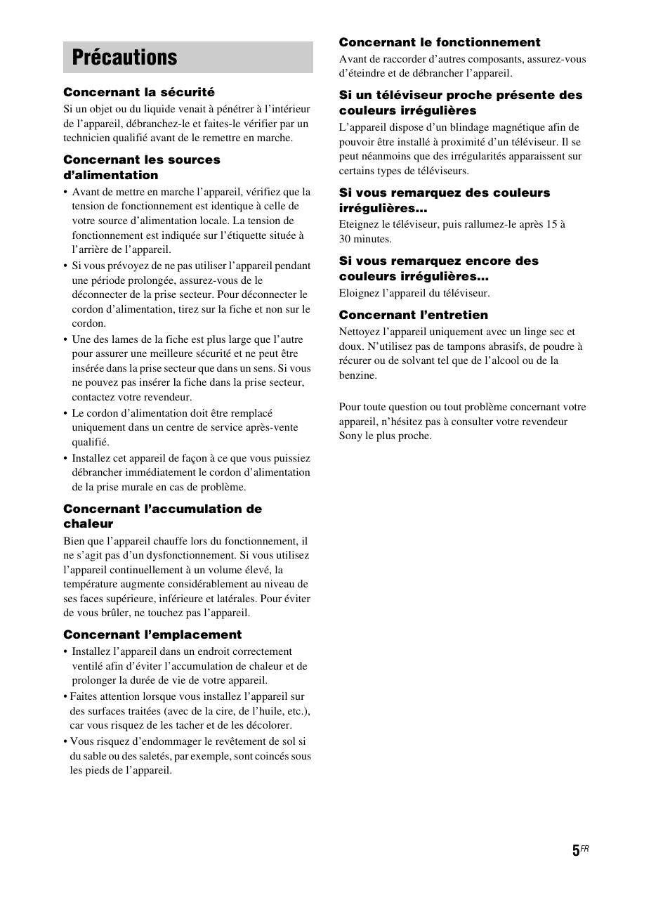 Précautions | Sony RHT-S10 User Manual | Page 57 / 164