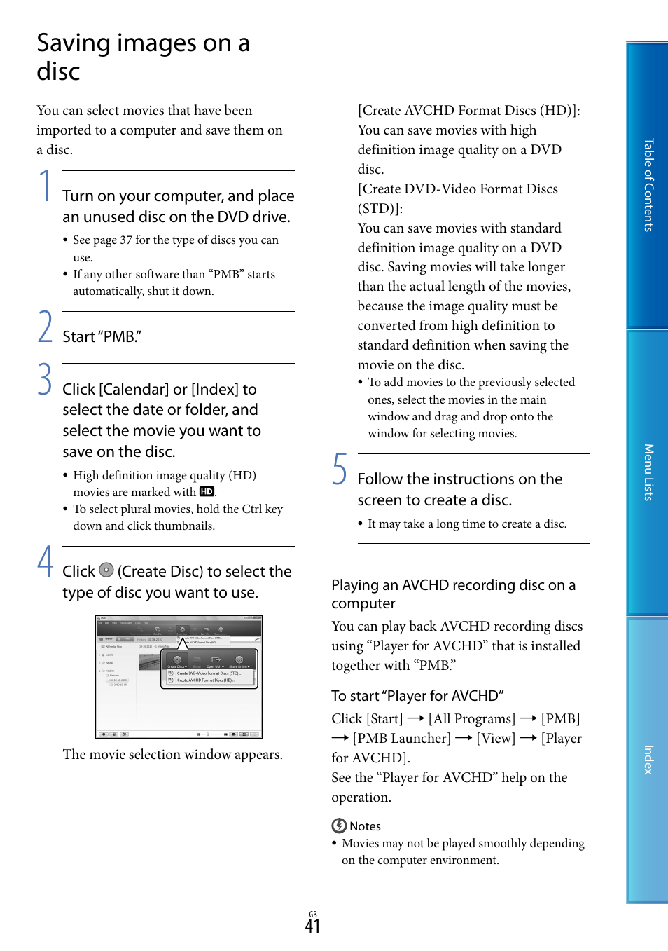 Saving images on a disc | Sony DEV-5 User Manual | Page 41 / 98