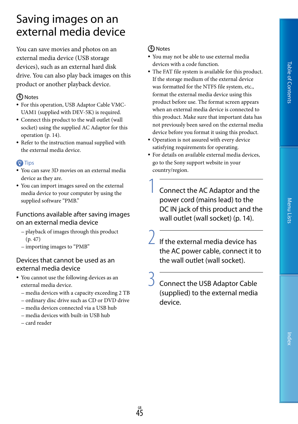 Saving images on an external media device | Sony DEV-5 User Manual | Page 45 / 98