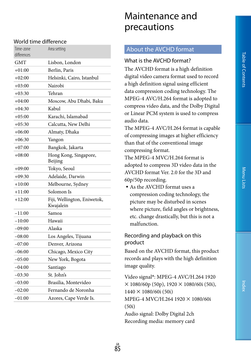 Maintenance and precautions, About the avchd format | Sony DEV-5 User Manual | Page 85 / 98