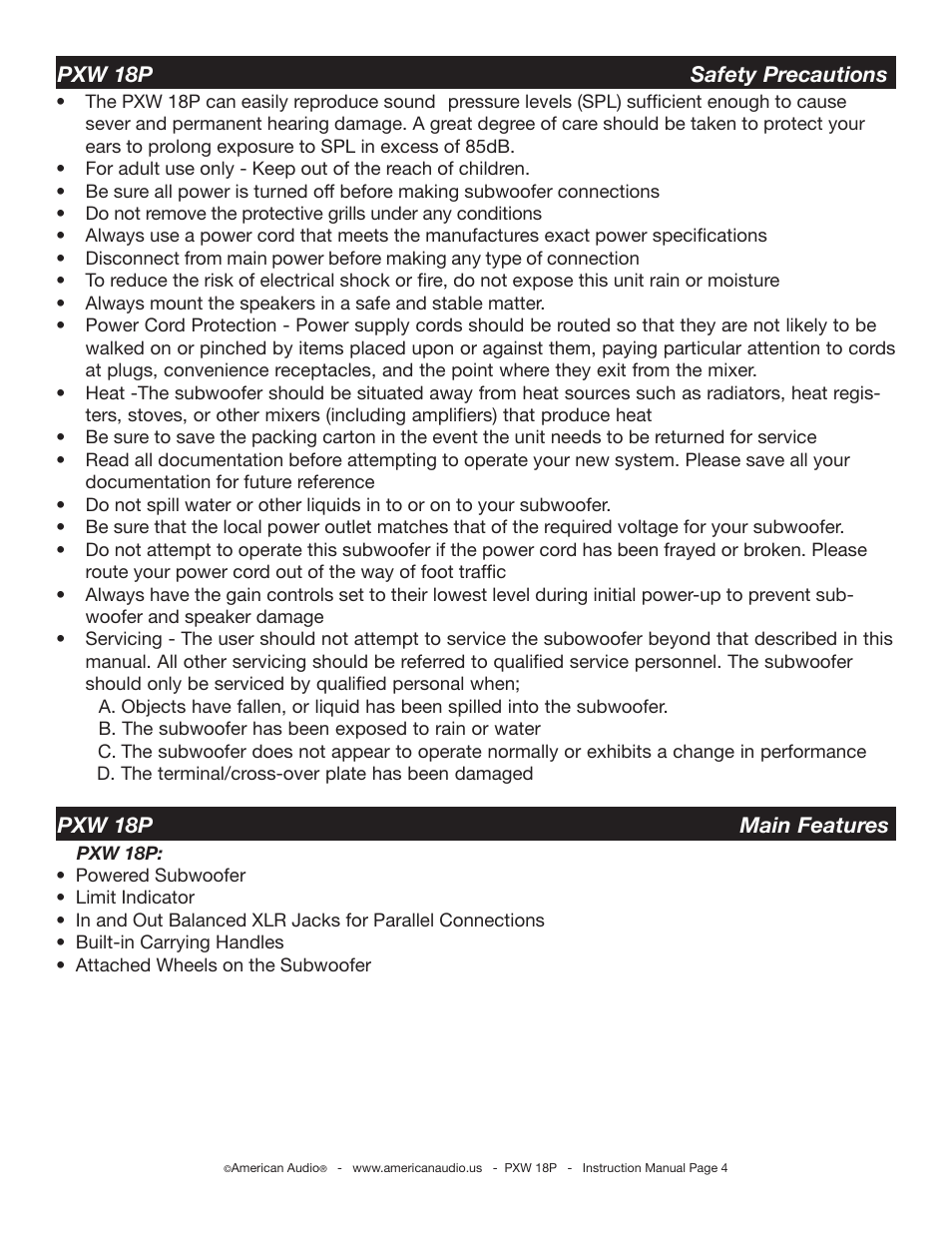 American Audio PXW 18P User Manual | Page 4 / 11