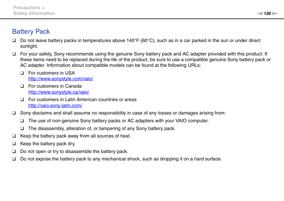 Battery pack | Sony VGNSR590F User Manual | Page 126 / 187