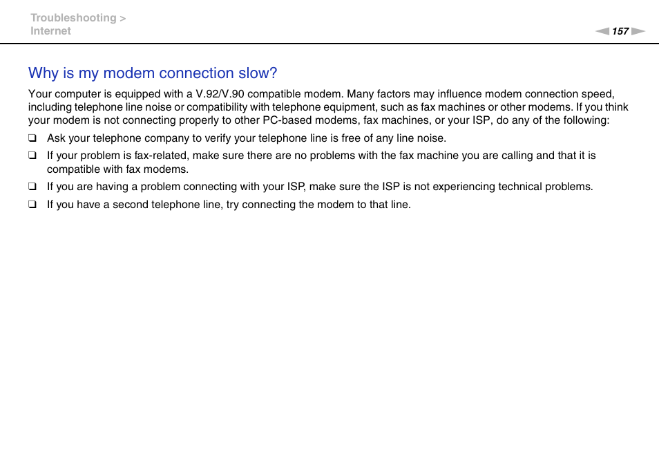 Why is my modem connection slow | Sony VGNSR590F User Manual | Page 157 / 187