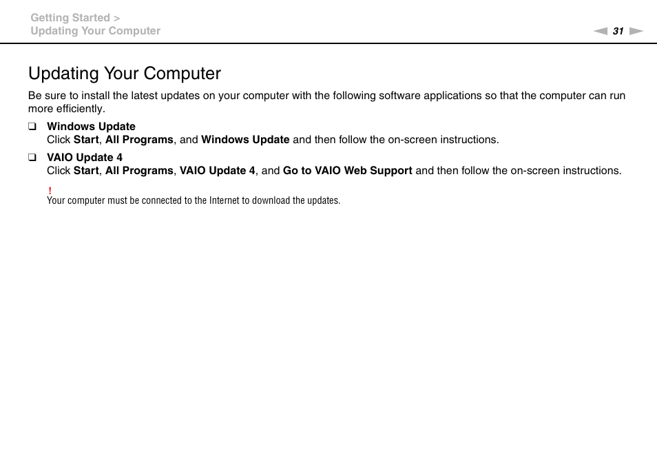 Updating your computer | Sony VGNSR590F User Manual | Page 31 / 187