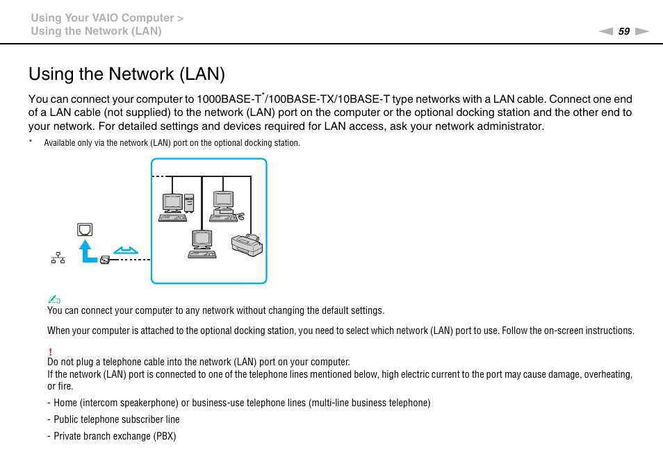 Using the network (lan) | Sony VGNSR590F User Manual | Page 59 / 187