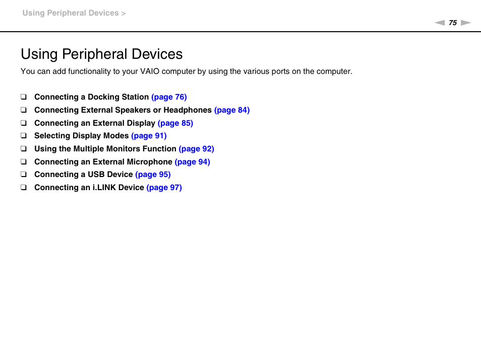 Using peripheral devices | Sony VGNSR590F User Manual | Page 75 / 187