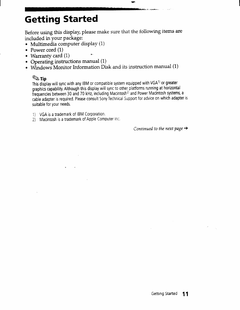 Getting started | Sony CPD-101VS User Manual | Page 10 / 39
