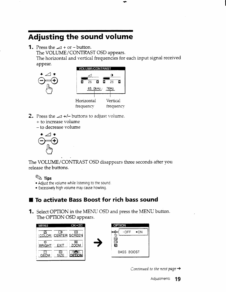 Adjusting the sound volume, Tips, Adjusting the soimd volume | Sony CPD-101VS User Manual | Page 18 / 39