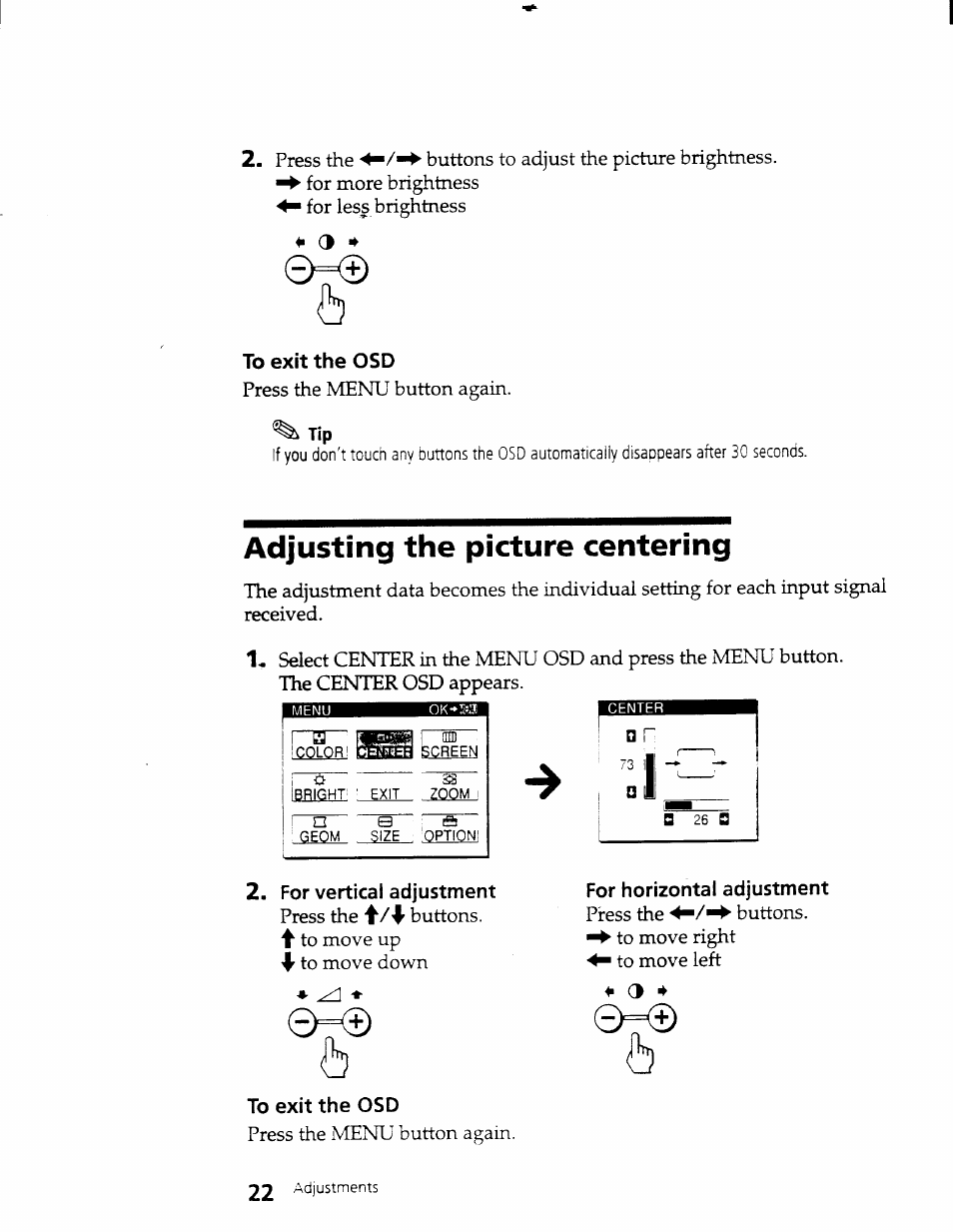 Adjusting the picture centering, Adjusting the picture contrast | Sony CPD-101VS User Manual | Page 21 / 39