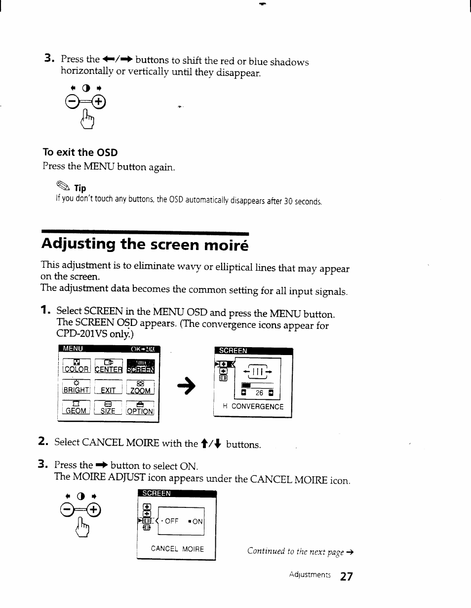 Adjusting the screen moiré | Sony CPD-101VS User Manual | Page 26 / 39