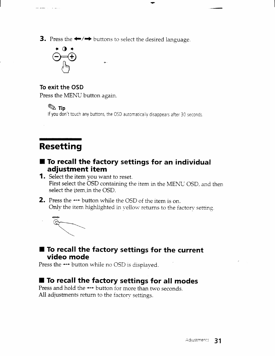 Resetting | Sony CPD-101VS User Manual | Page 30 / 39