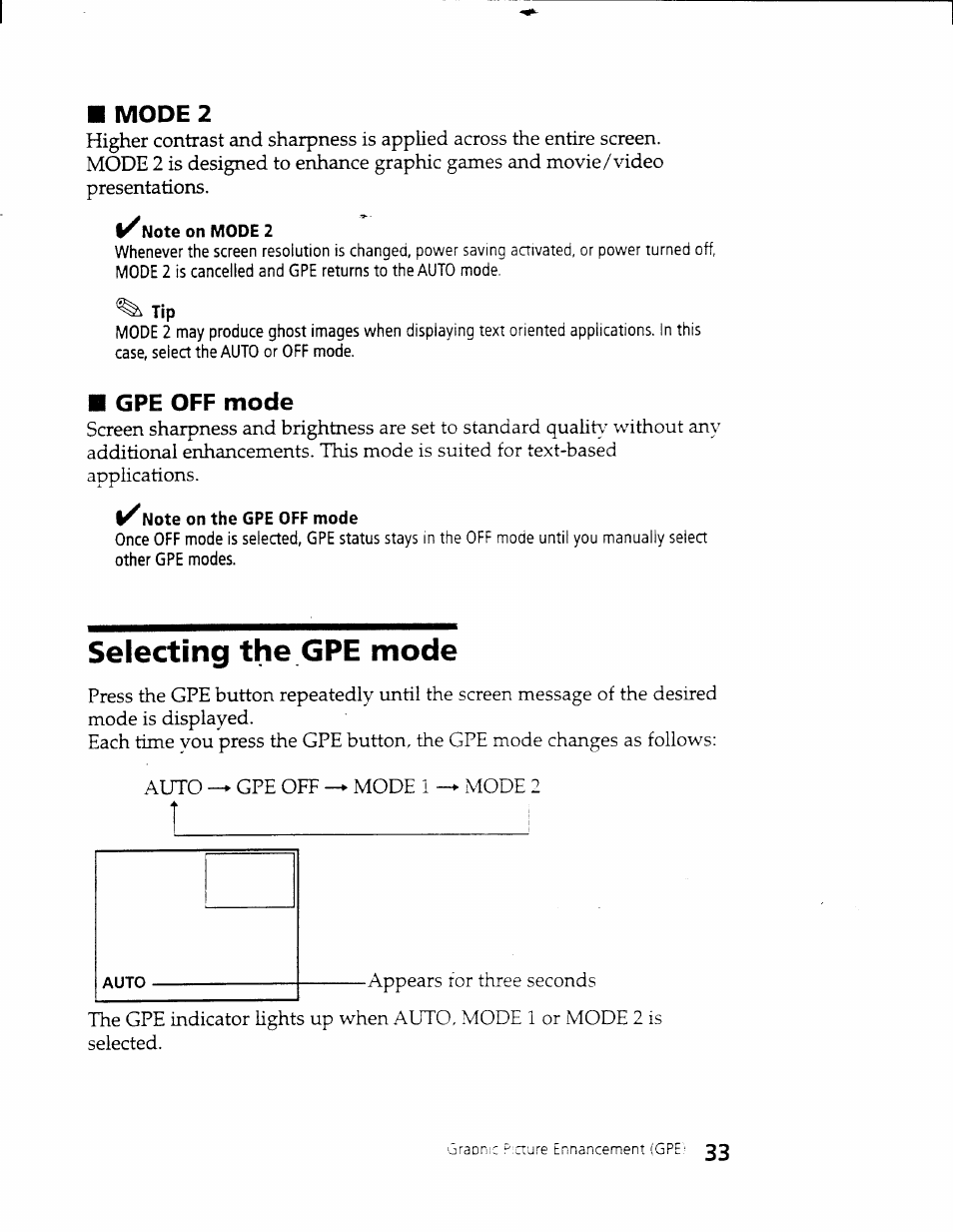 Selecting the gpe mode | Sony CPD-101VS User Manual | Page 32 / 39