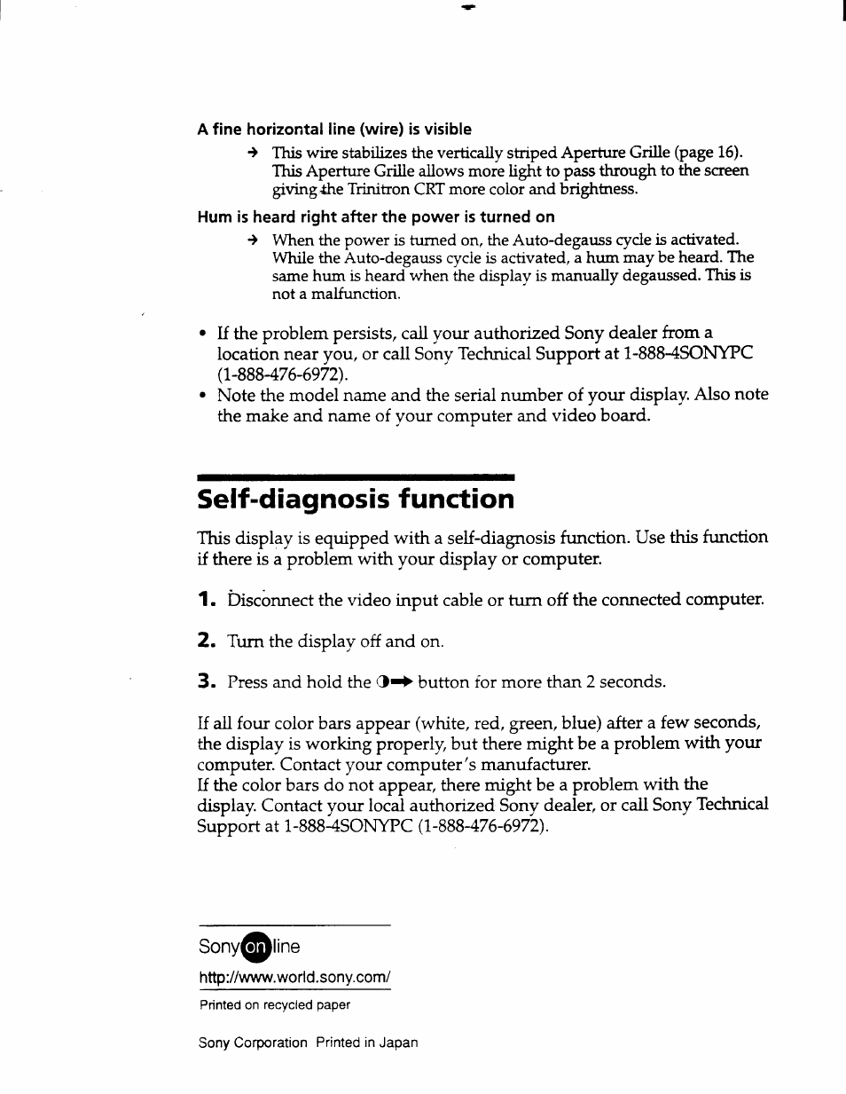 Self-diagnosis function | Sony CPD-101VS User Manual | Page 39 / 39