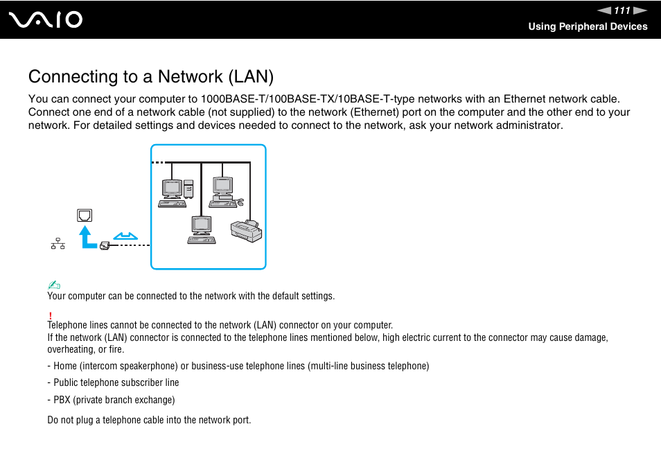 Connecting to a network (lan) | Sony VGN-AR870NA User Manual | Page 111 / 210